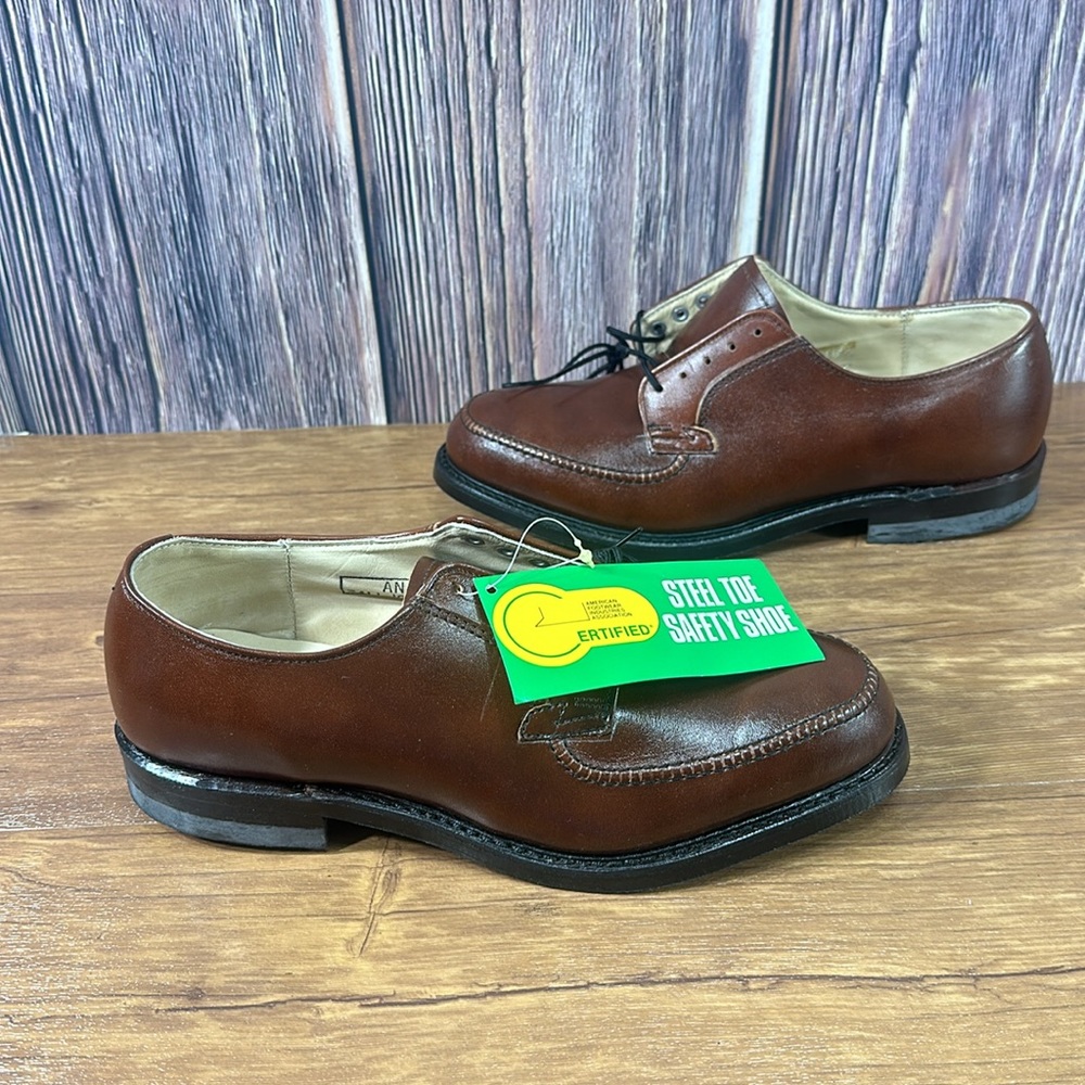 Vintage Safto Pedics by Iron Age MEN 7 BROWN LEATHER STEEL TOE OXFORD work shoes
